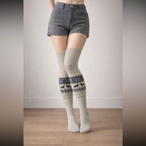 Yak wool blend thermal over the knee socks grey one size
